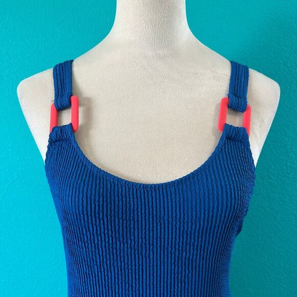 NWT Aerie Crinkle Birthday Scoop Cheekiest One Piece Swimsuit Blue Swim - Picture 2 of 6